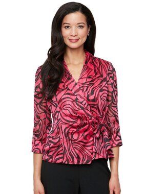 Alex Evenings Women's Printed Side-Tie Blouse Size S L